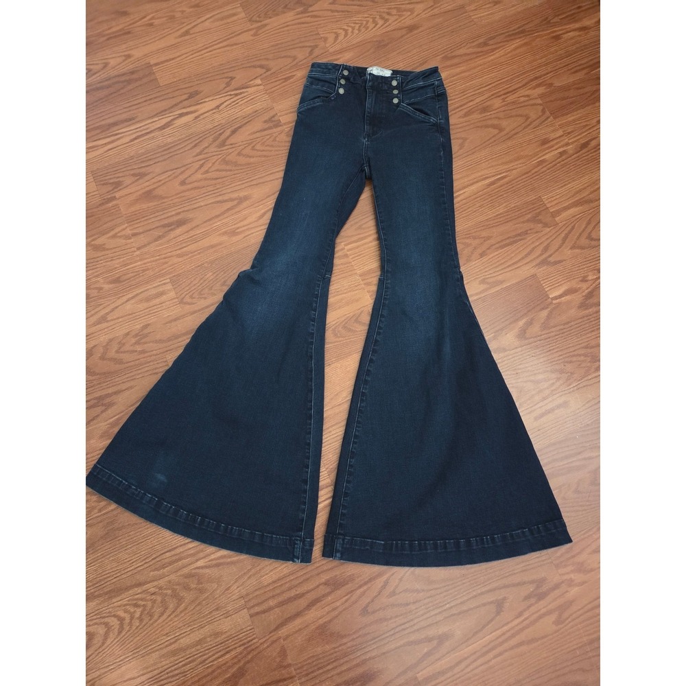 Free People Just Float On Flare Jeans Indigo Blue High‎ Rise Bell Bottom W24
